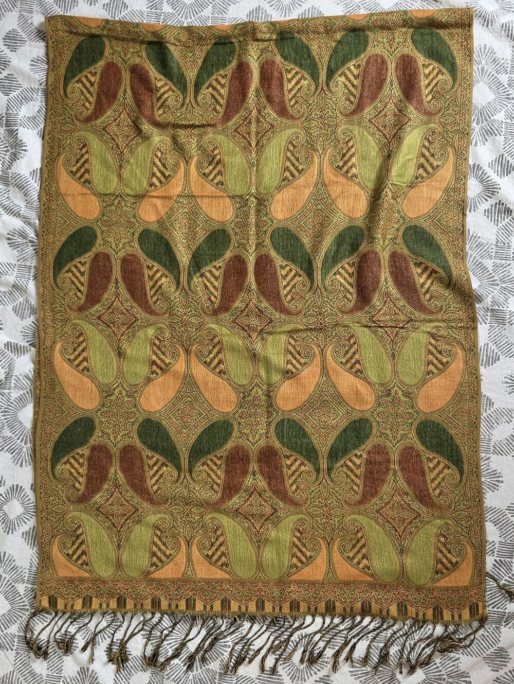Pashmina cashmere wool and silk paisley print fringe scarf wrap sz 28x72 - Picture 4 of 9